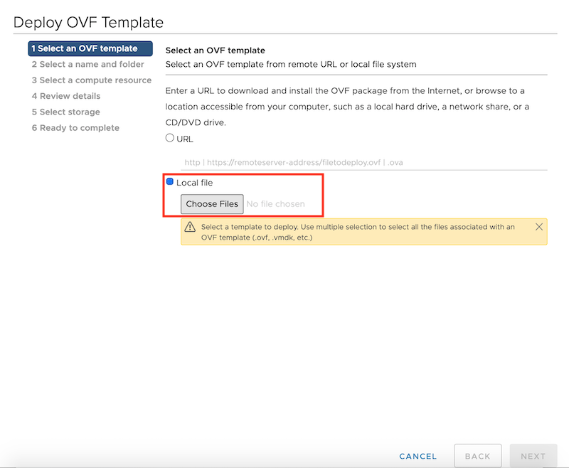 Deploy OVF template choose file