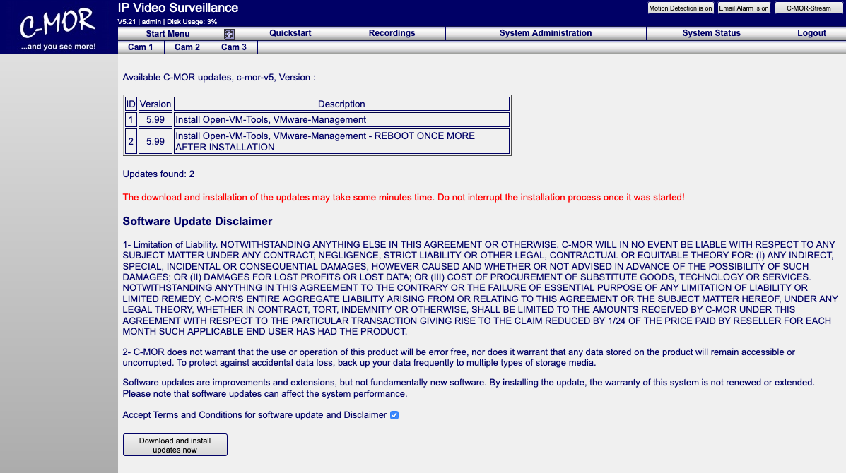 Open VM Tools installation Video Surveillance C-MOR  list files.